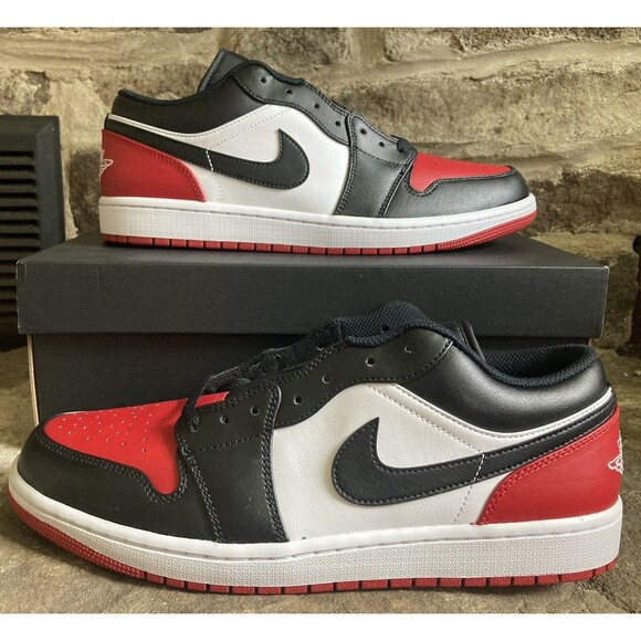 Nike Air Jordan 1 Low Bred Toe 2.0 Black Red Shoes Men Size 11 New